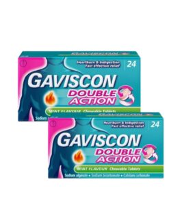 Gaviscon Double Action Mint Chewable Tablets (24 Tablets) – Fast & Effective Relief from Heartburn and Indigestion
