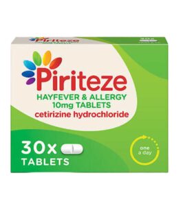Piriteze Allergy Tablets – Cetirizine Hydrochloride 10mg, Fast Allergy & Hayfever Relief – 30 Tablets